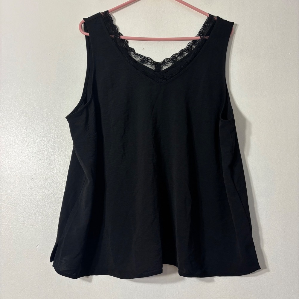 Montgomery Post Molly Lace Trim Tank Womens 2X Black NWT